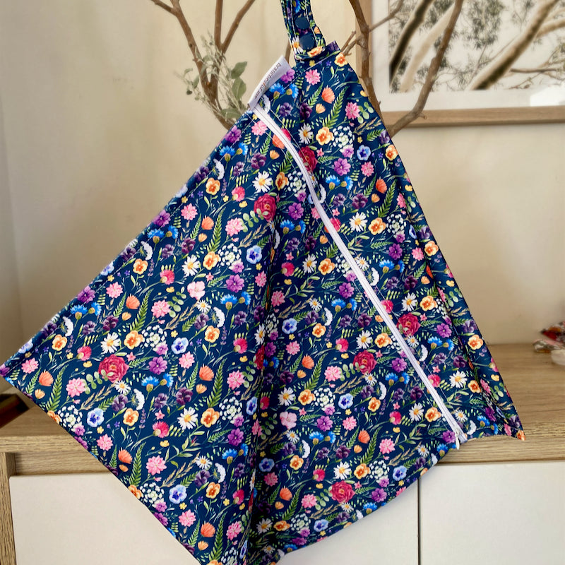 Navy Flower Garden Handmade Washable Snack/Wet Bag