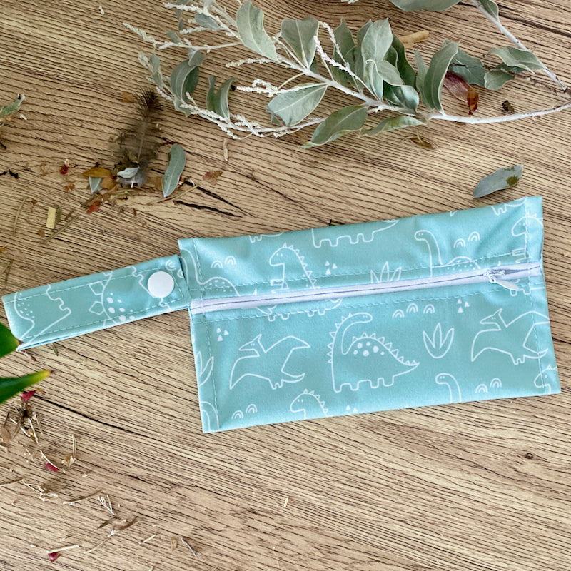 Teal Dino Washable Handmade Snack/Wet Bag