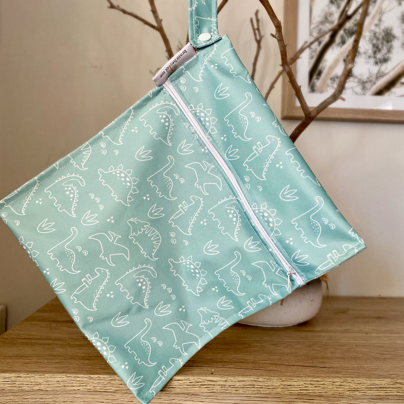 Teal Dino Washable Handmade Snack/Wet Bag