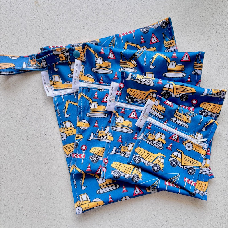 Construction Zone Washable Handmade Snack/Wet Bag