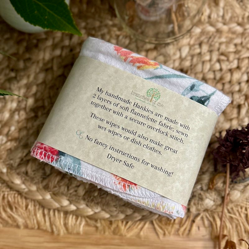 2ply Flannelette Handmade Hankies | Face Wipes | Tissues