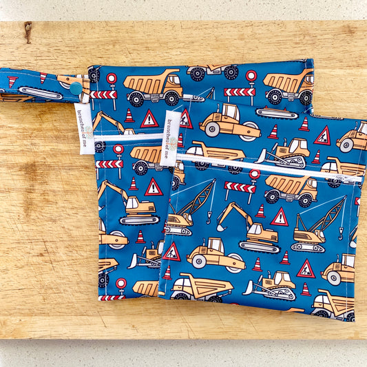 Construction Zone Washable Handmade Snack/Wet Bag
