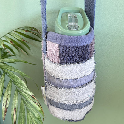 Upcycled Cross Body Drink Bottle Bag ~ Purples