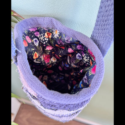 Upcycled Cross Body Drink Bottle Bag ~ Purples