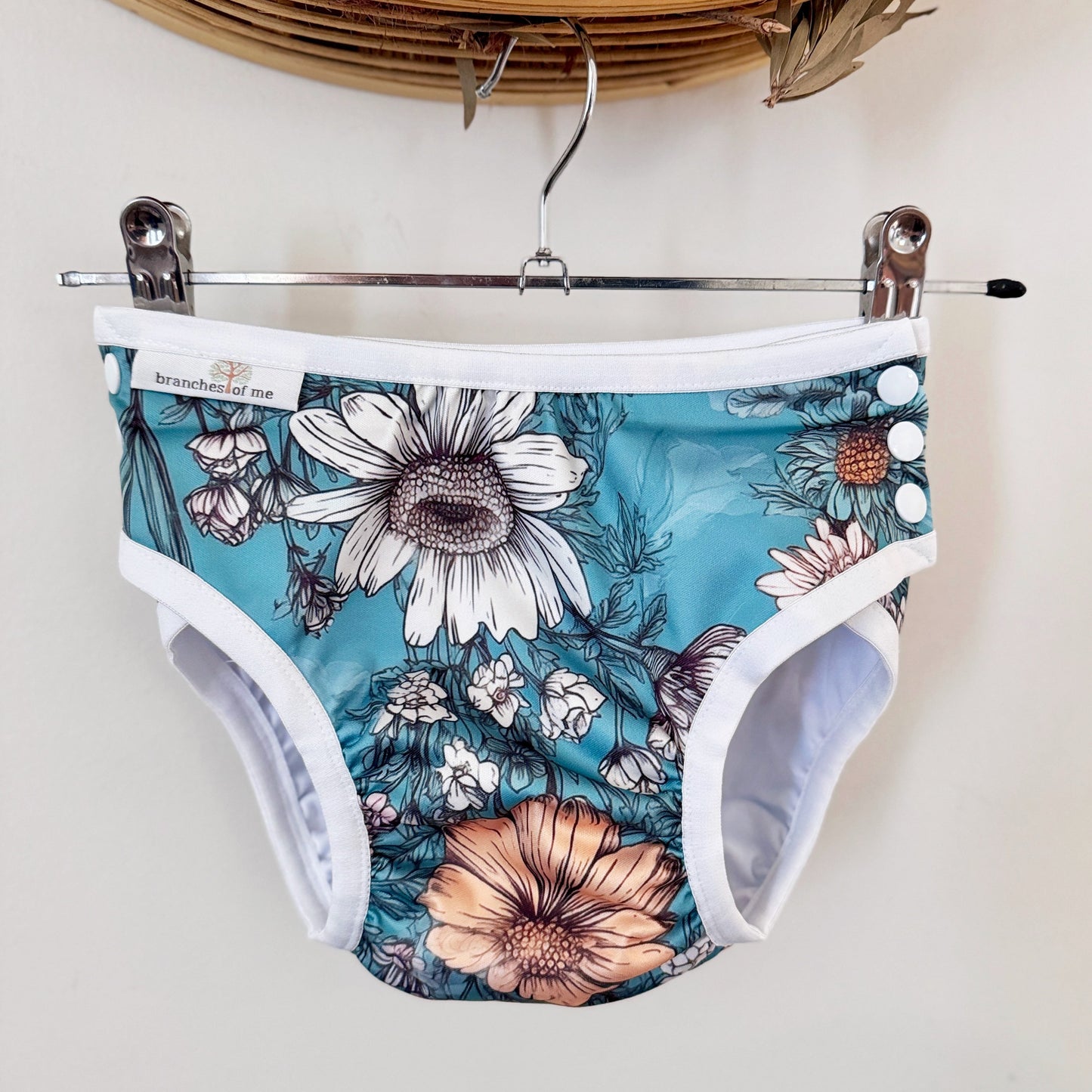 Turquoise Flower Handmade Reusable Swim Nappy