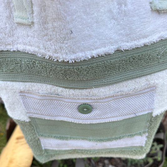 Upcycled Towelling Beach Bags ~ Medium Greens with white