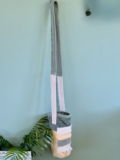 Upcycled Cross Body Drink Bottle Bag ~Yellow/green long