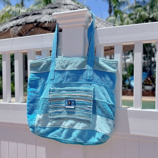 Upcycled Towelling Beach Bags ~ Aqua Blues ~