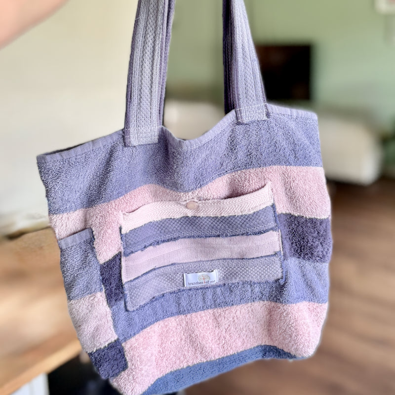 Upcycled Towelling Beach Bags ~ Purple mix Medium ~