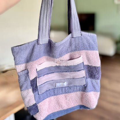 Upcycled Towelling Beach Bags ~ Purple mix Medium ~