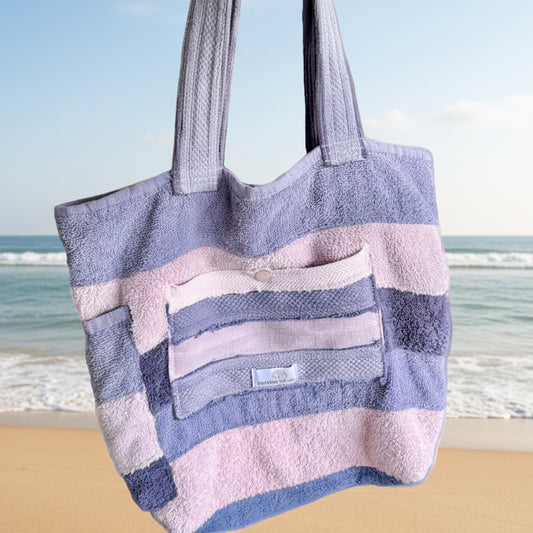 Upcycled Towelling Beach Bags ~ Purple mix Medium ~