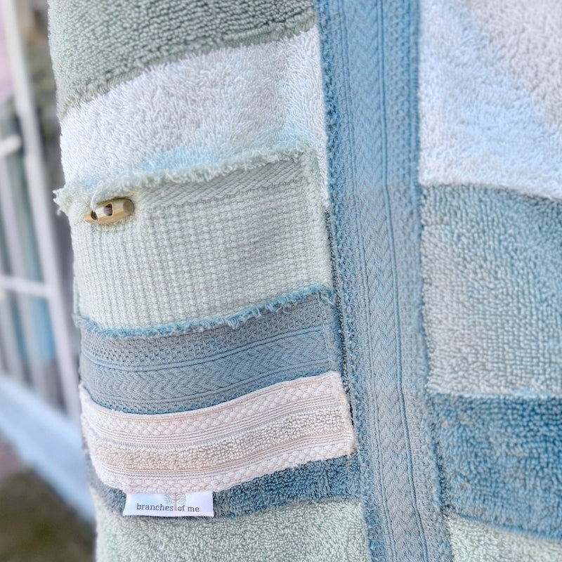 Upcycled Towelling Beach Bags ~ Soft teals ~