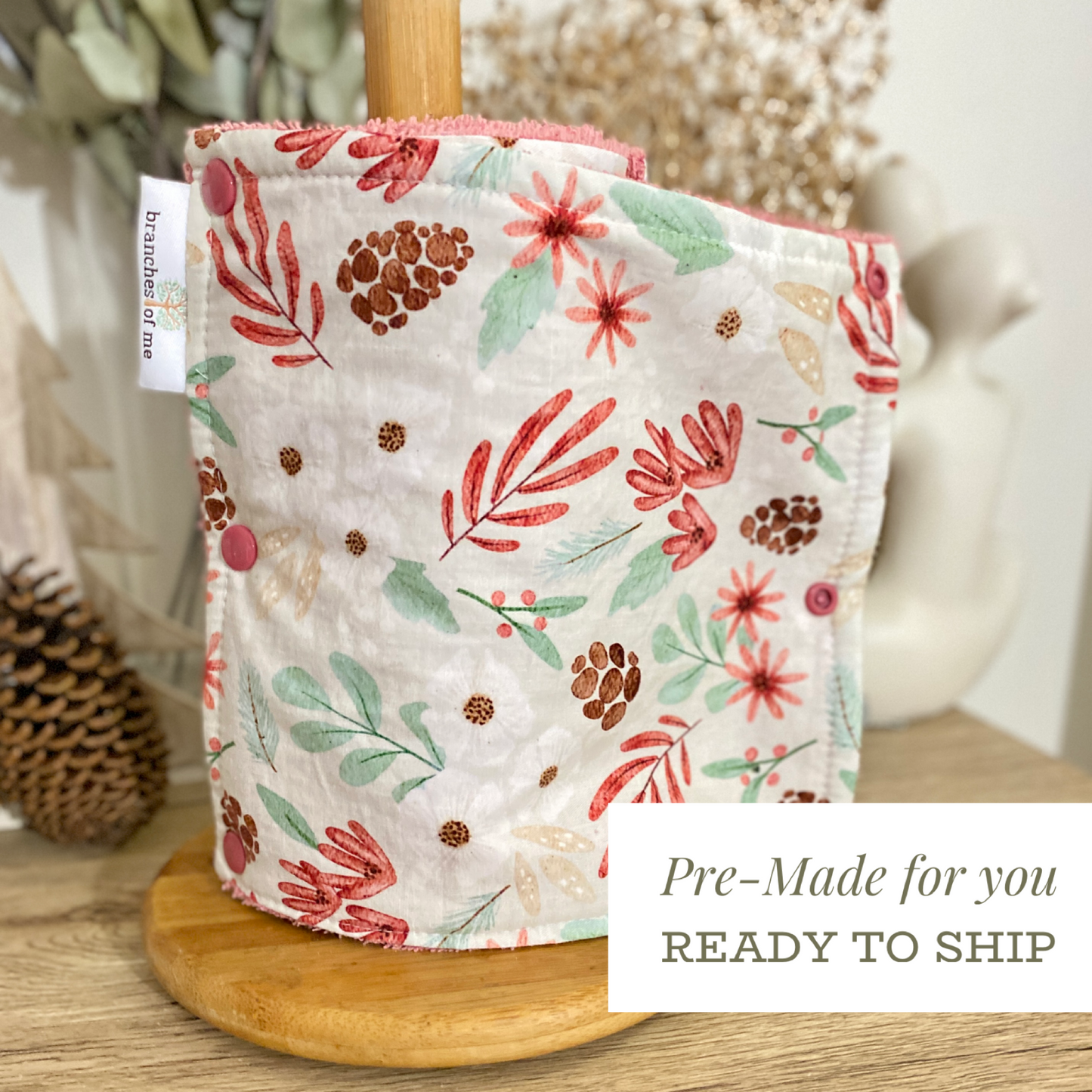 Premade Pinecone Christmas Non Paper Towel Pink ~ Ready To Ship