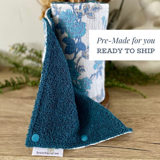 Premade Vintage Blue Non Paper Towel/ Teal towel ~ Ready To Ship